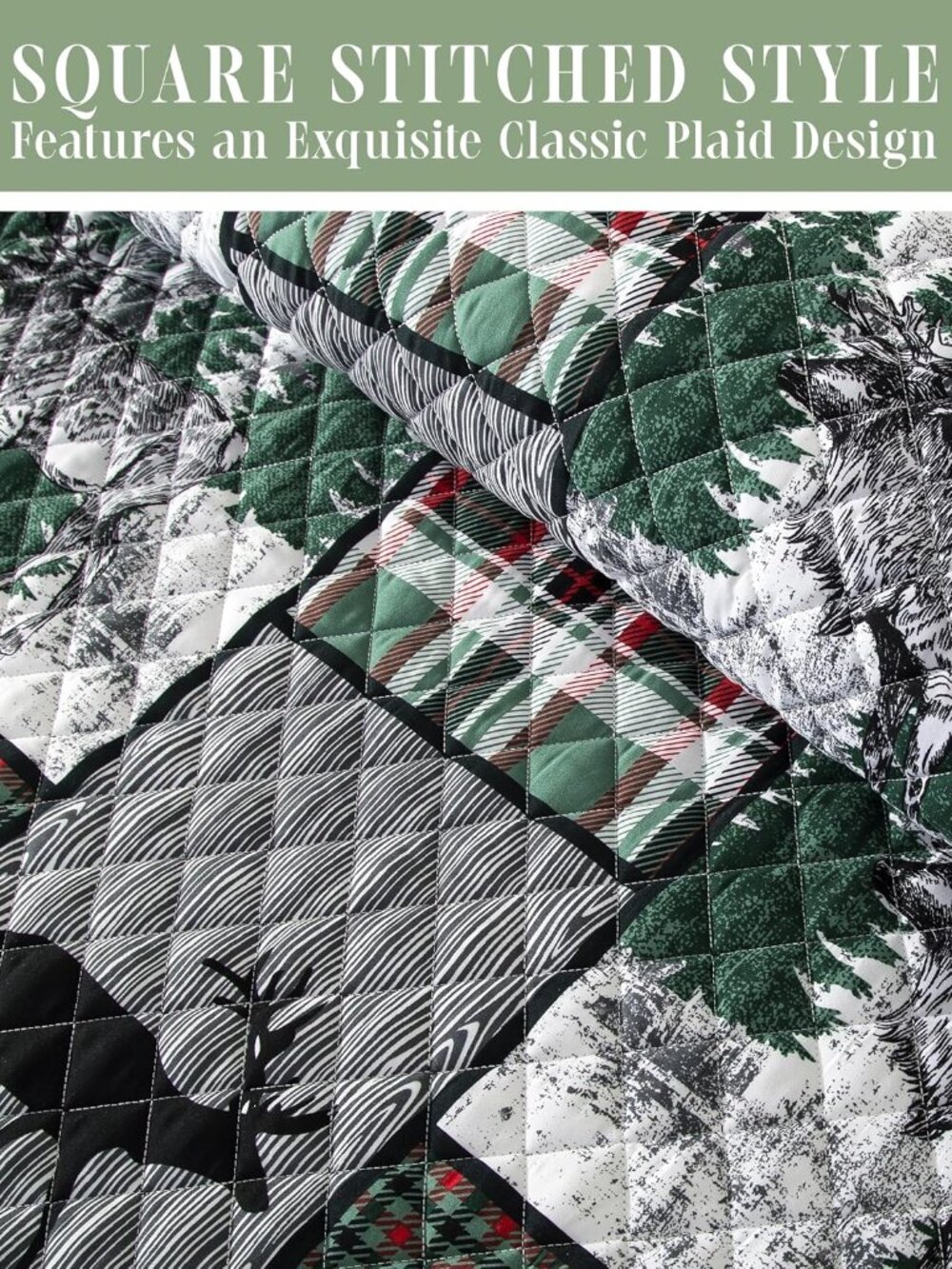 3-Piece Holiday Rustic Plaid Patchwork Reversible Quilt - Soft Bedspread with Ma - Picture 6 of 8